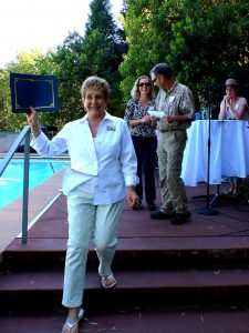 Chris Bard accepts her Birdathon award. Photo by Lee Karney.