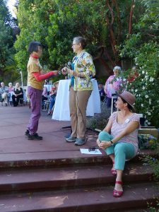 Bonnie Ng receives the award for top fundraiser from Ilana DeBare, while GGBA Board President Laura Gobbi looks on. Photo by Lee Karney