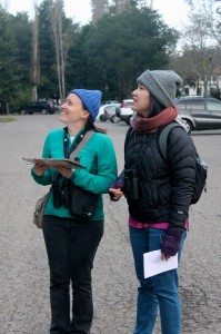 Susanna Kwan (right) and a friend on the Mills College count team / Photo by Ilana DeBare