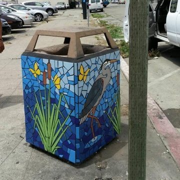 Trash cans become bird art in Oakland